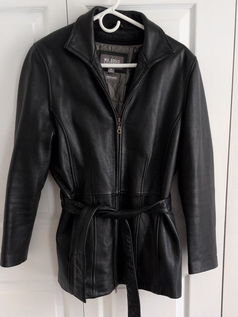 Wilsons Leather Women's Black Belted Zip-Front Leather Jacket
